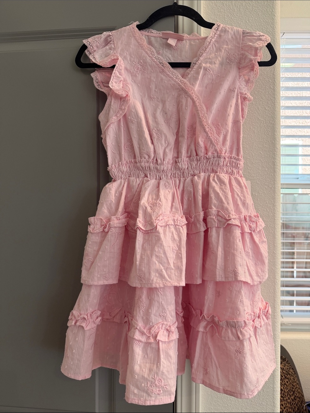 LoveShackFancy Light Pink Ruffle Tiered Eyelet Dress